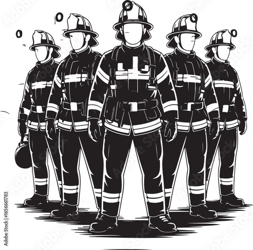Firefighter Team Vector – Protective Gear and Emergency Response Illustration