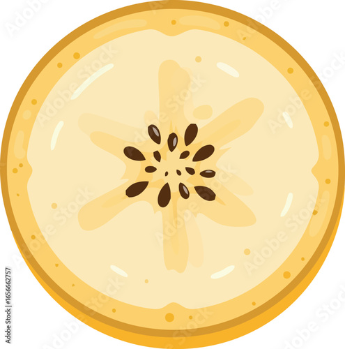 A vibrant top down view of a perfectly sliced ripe persimmon revealing its star shaped core and juicy flesh on a clean white background