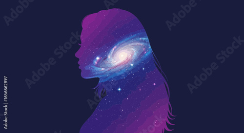 Conceptual Woman Silhouette with Galactic Space Fill Inspiration Artwork
