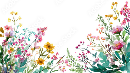 Fototapeta Naklejka Na Ścianę i Meble -  Wildflower corners and borders painted in watercolor isolated on transparent background
