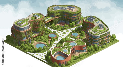 Eco-Friendly Urban Planning Showcasing Sustainable Architecture and Green Spaces