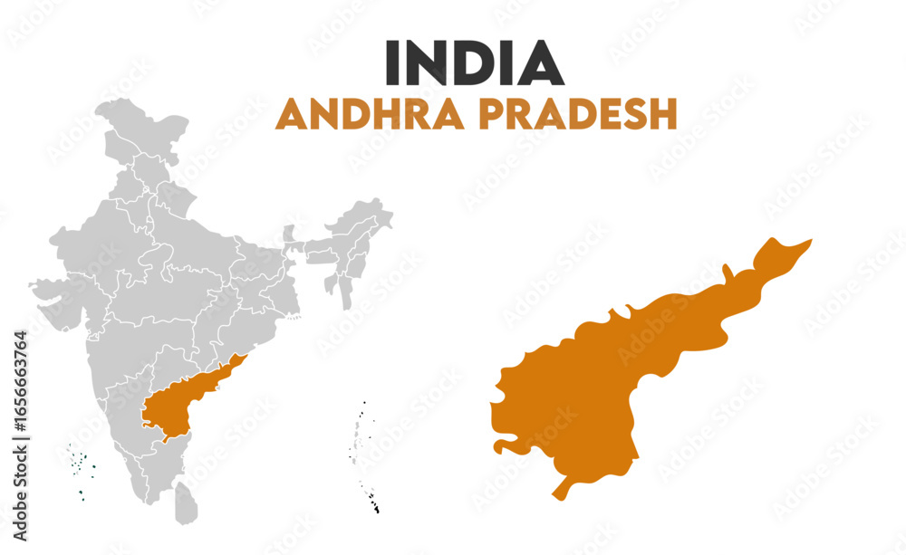 Obraz premium Andhra Pradesh Outline map, Indian states, suitable for education, business, presentations, print, web use, and creative geographic projects. Indian union territory.