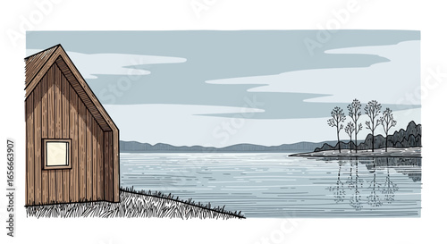 Idyllic lakeside cabin retreat with tranquil waters and serene backdrop