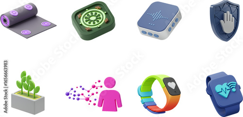 3D Health Wellness and Technology Icons Pack