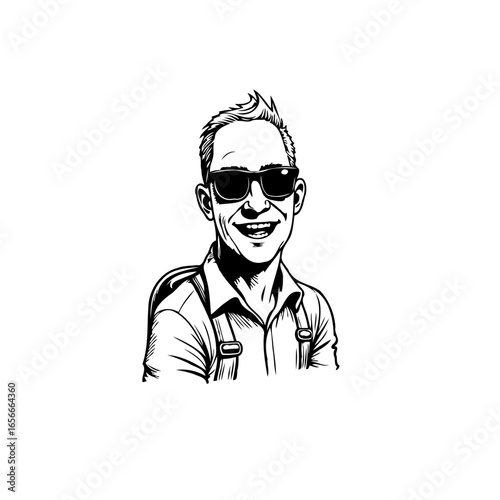 Cheerful man with stylish sunglasses illustration portraying a positive and confident attitude in black and white