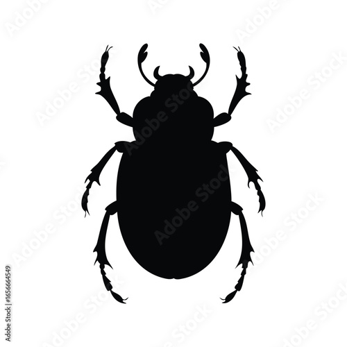 Silhouette of a Scarab Beetle, an Ancient Symbol of Resurrection and Renewal, insect silhouette vector illustration
