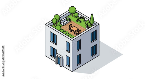 Isometric house with roof garden, an architectural concept of urban ecology