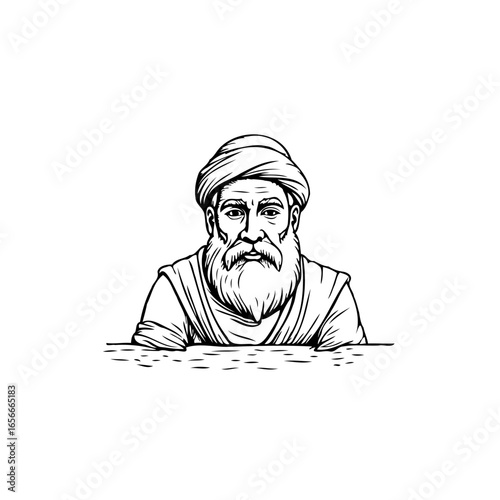 Captivating depiction of a wise elderly man adorned with a turban radiating wisdom and historical depth
