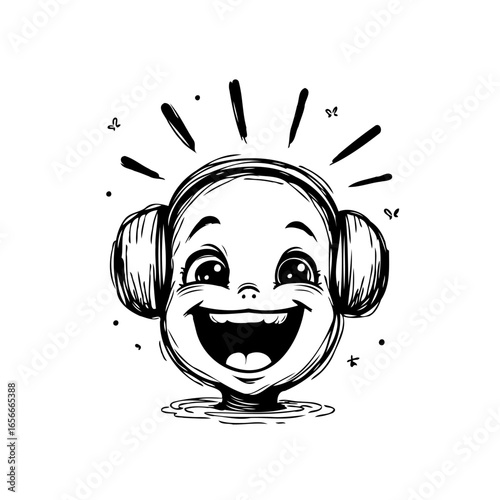 Joyful child with headphones cartoon illustration for children's books and educational material showcasing happiness and childhood bliss