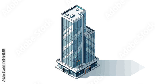 Isometric Illustration of a Modern Glass Skyscraper Architecture Design