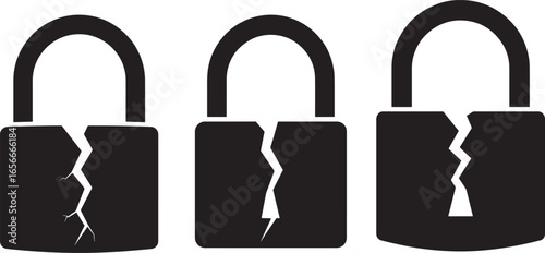 Three broken padlock silhouettes representing security breach