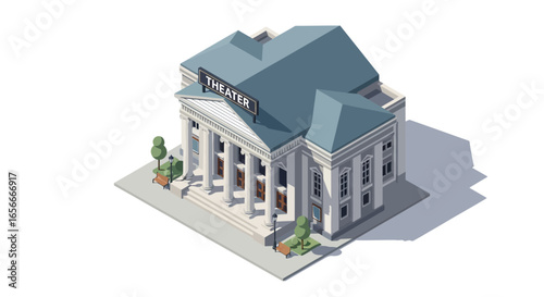 Isometric vector illustration of a classic theater building architecture