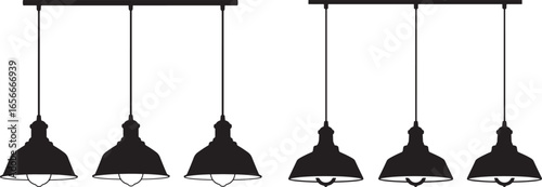 Six hanging pendant lights in silhouette
