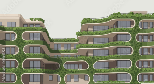 Organic architecture with vertical garden and facade greening vector design