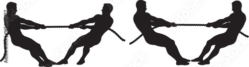 Two teams competing in tug of war silhouette
