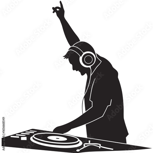 Dj performing with headphones and turntables