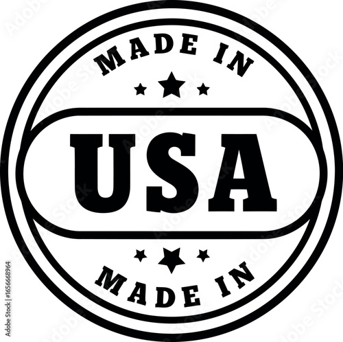 Classic made in usa circular emblem with stars and bold lettering signifying american origin and quality craftsmanship