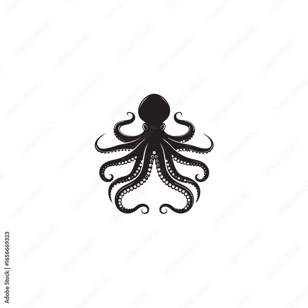 Fototapeta premium black silhouette vector of an octopus. Octopus black vector.