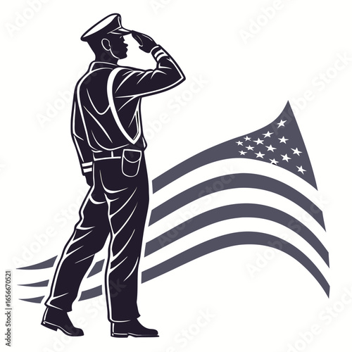 Soldier saluting the american flag