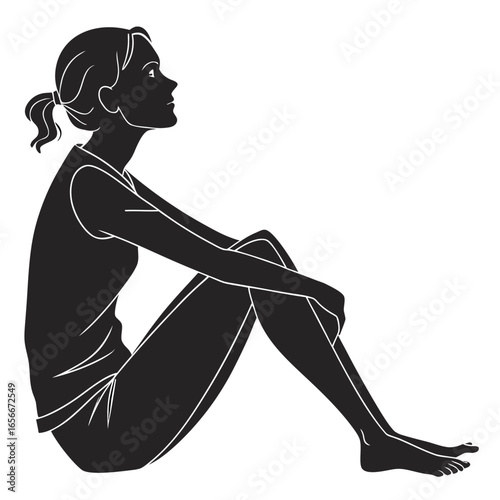 Silhouette of a woman sitting in profile