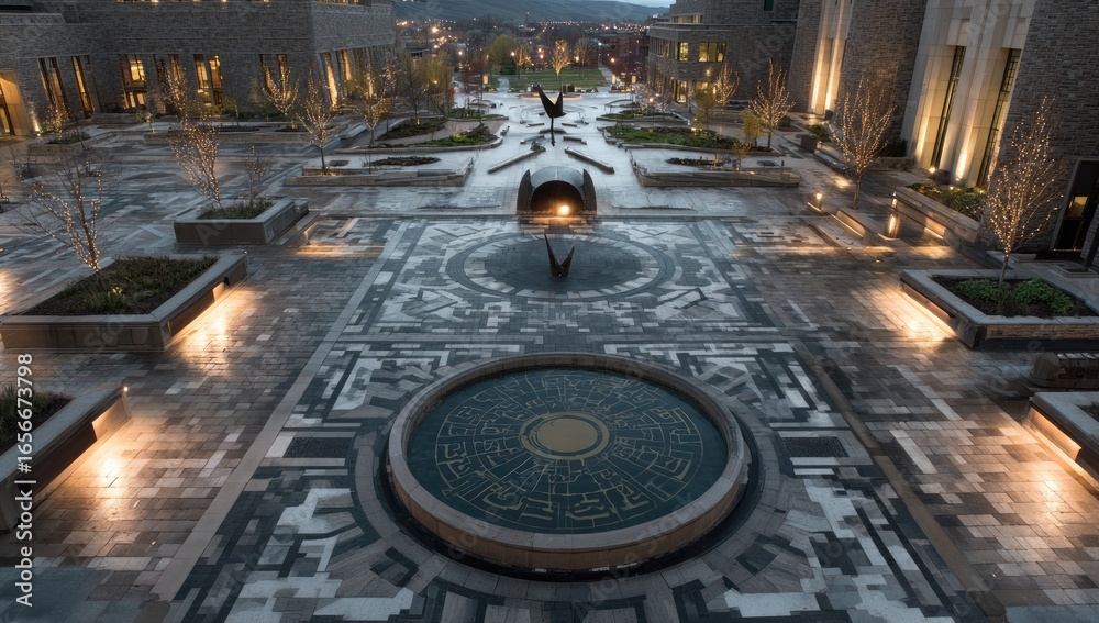 Obraz premium Modern plaza at night, intricate design