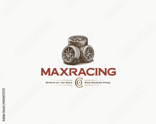 vintage classic stack racing wheel drive logo template for shop