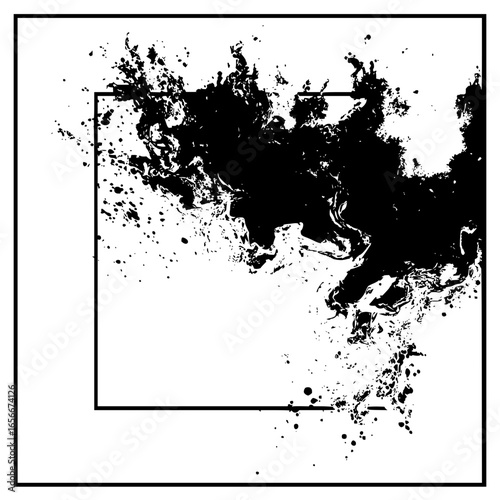 Abstract ink blot square frame design element grunge texture vector graphic artistic decoration illustration art - vector illustration