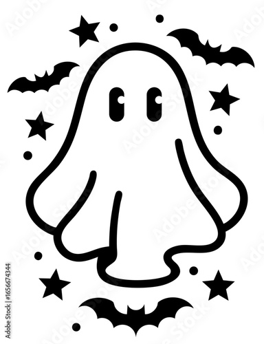 Ghost surrounded by bats and stars mysterious night spirit illustration