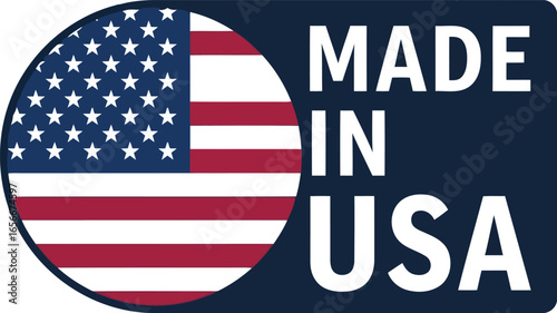 Official made in usa emblem featuring the american flag and clear text indicating country of origin for products