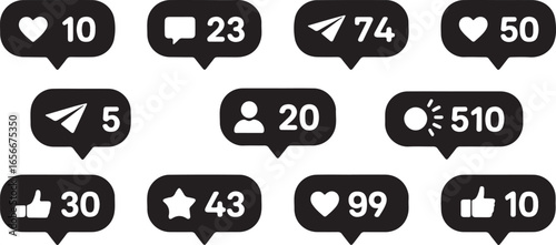 Social Media Notification Icons: Likes, Comments, Shares, Followers, and More