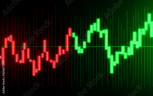 Glowing red green candlestick financial market chart data trading finance stock economy