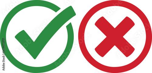 Green checkmark in circle and red cross in circle on white background