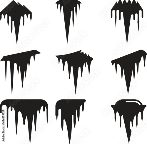 Nine Vector Icicle Silhouettes for Design Projects