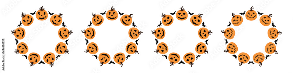 Obraz premium Pumpkin circle avatar frame halloween set