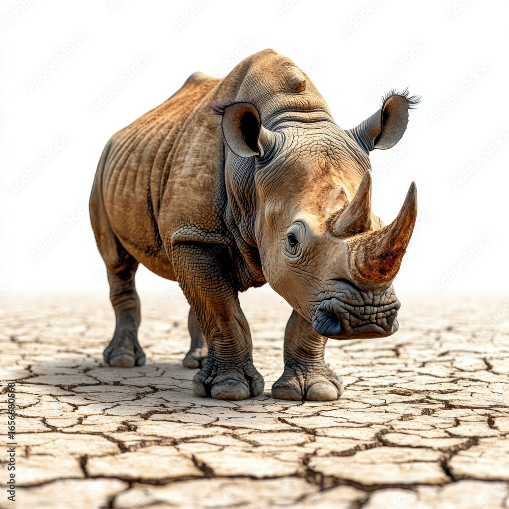 Fototapeta premium Rhino standing on dry land.
