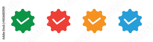 colorful verified badge checkmark icon set, vector design