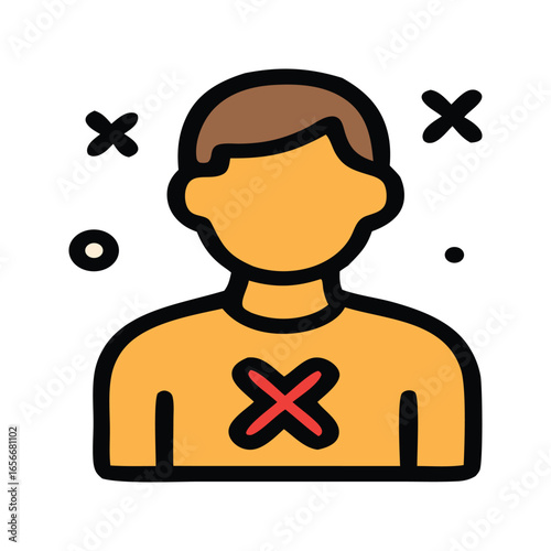Man standing strong with an x mark on his chest, suitable for superhero themes, courage, determination, and empowerment concepts.