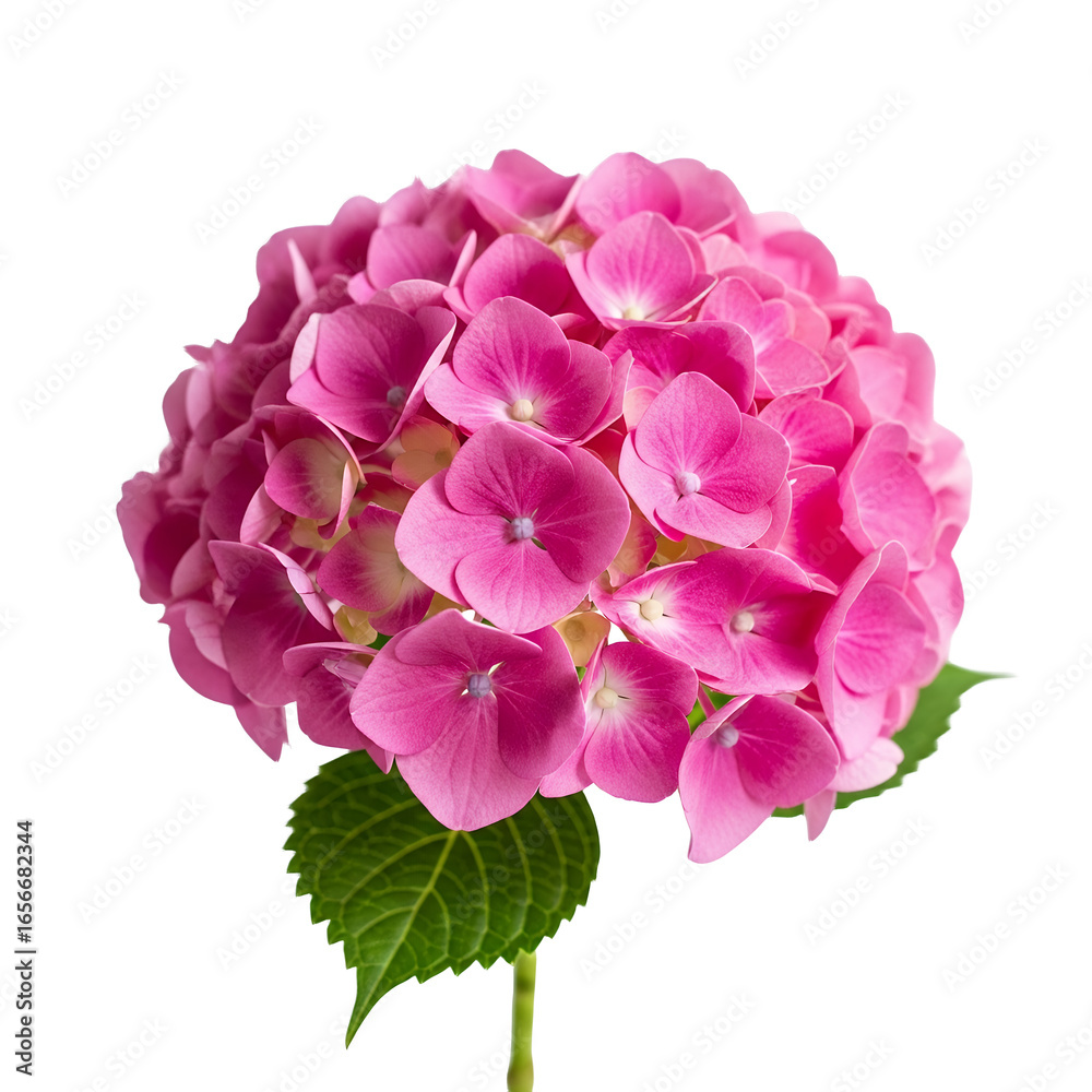 Obraz premium Pink Hydrangea Flower Bloom Close Up Isolated on Black Background for Floral Design