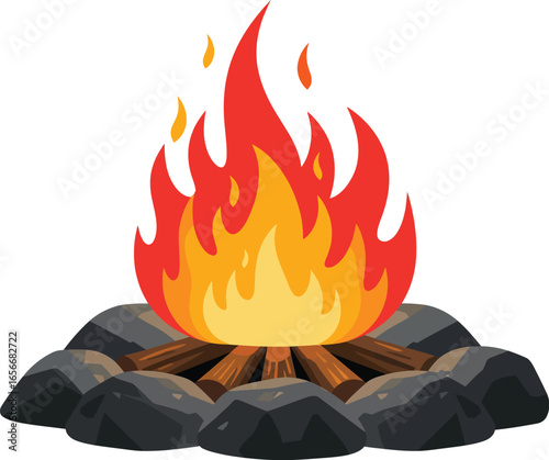 Campfire Flames Over Glowing Coals Vector