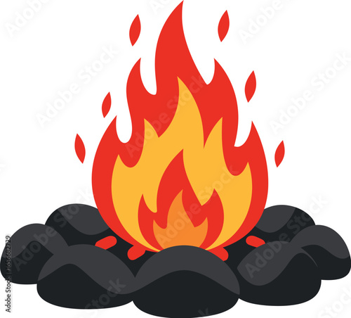Campfire Flames Over Glowing Coals Vector