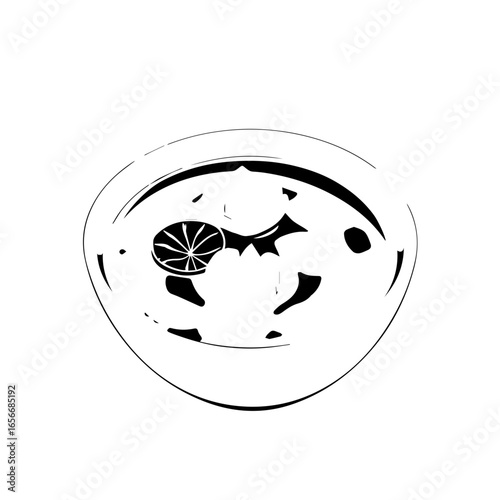 Stylish Bowl Displaying Floating Lily Flowers and Citrus Slice in Serene Arrangement