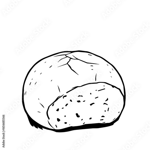Illustrated Yellow Bread Roll With Cracks And Filling On A Plain White Background