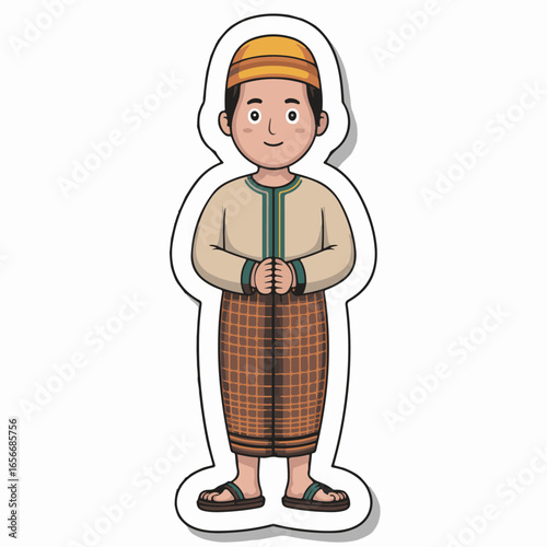 Cartoon of a young boy wearing traditional southeast asian clothing