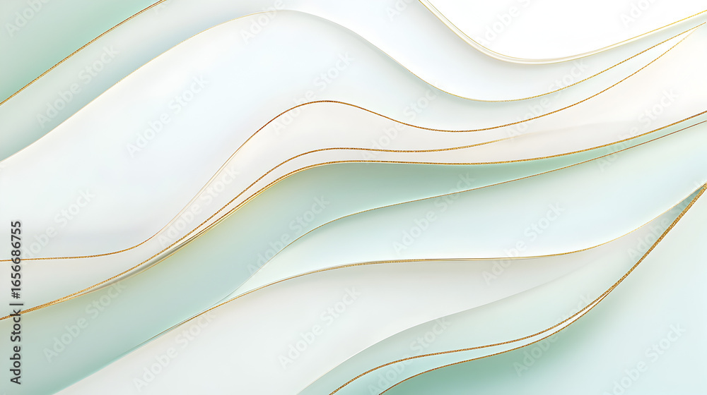 Obraz premium diseño abstracto de un fondo blanco con color menta y lineas doradas en movimiento para diseño publicitario o plantilla de tecnologia concepto con efectos graficos