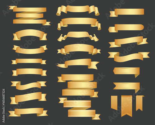 3d realistic gold ribbons set. Ribbons collection isolated on white background.