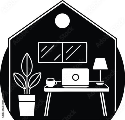 Remote work home office with laptop coffee setup Vector illustration