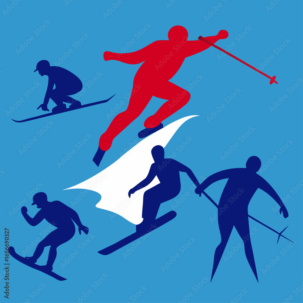 Fototapeta premium Cross Country Skiers Sport Vector Illustration