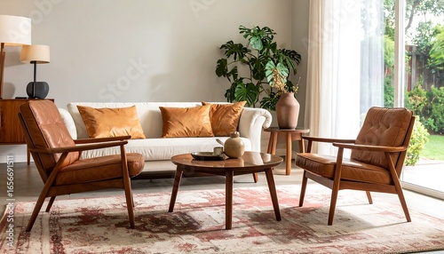 Modern living room with leather furniture