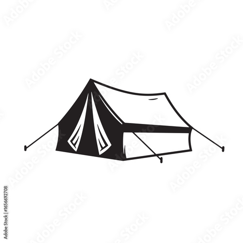 Black and white illustration of a tent perfect for camping adventures outdoors exploration