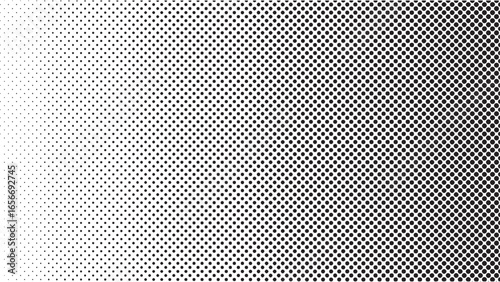 Abstract black and white geometric pattern with a subtle gradient of dots fading from dense to sparse